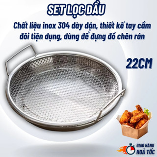 Combo đĩa inox 304 kèm vỉ lưới lọc dầu size 20cm tiện dụng cho nhà bếp_Hanamo