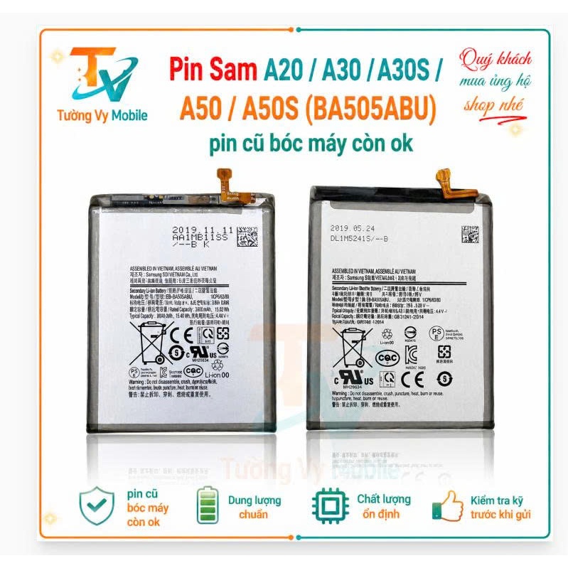 Pin Samsung BA505ABU Dùng Chung Cho A20 / A30 / A30S / A50 / A50S – Pin Cũ Bóc Máy Còn Hoạt Động Tốt
