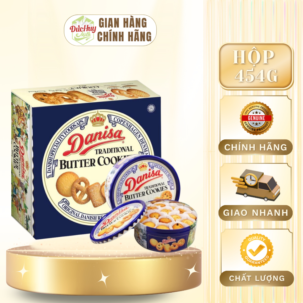 Bánh quy bơ Danisa Đan Mạch hộp thiếc 5 size (200g, 454g, 681g, 792g, 908g)