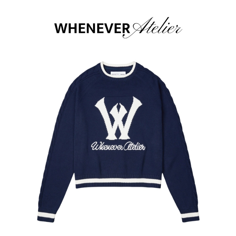 Whenever Atelier |  Áo Sweater Whenever Knit Sweater Form Regular Vải Cotton 100% Cao Cấp - Navy