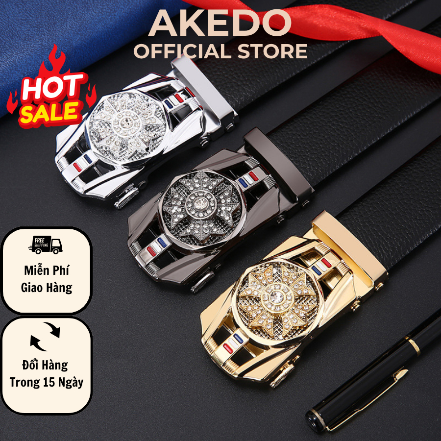 Thắt lưng nam da PU 2 lớp măt khóa xoay gạt tự động 360 AKEDO