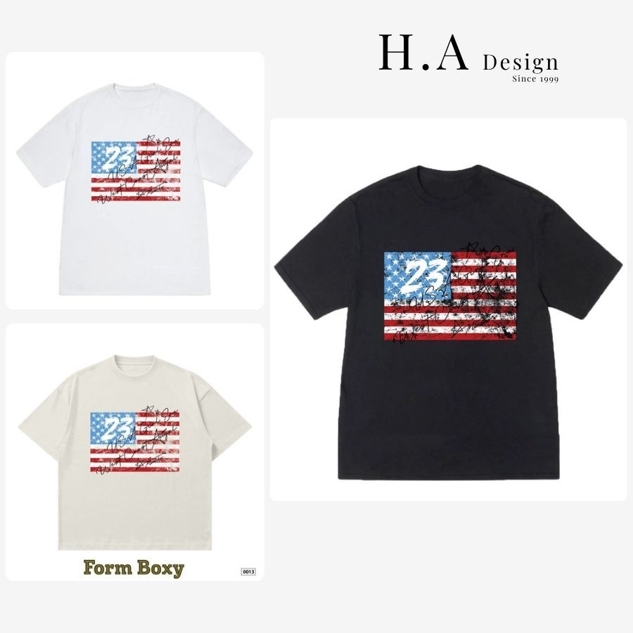 Áo Thun Số 23 Cờ USA Loang Bụi Form Unisex Nam Nữ Vải Cotton 250GSM Áo Phông USA 580013