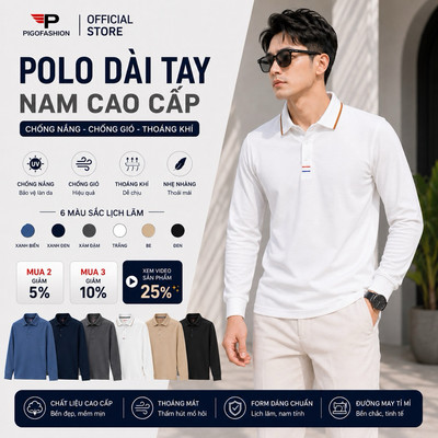 Áo Polo Nam Dài Tay Pigofashion Chất Cotton Cao Cấp, Phom Dáng Lịch Sự SPMADT09