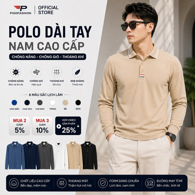 Áo thun polo dài tay có cổ họa tiết phối bo tay giữ dáng vải mềm mịn thoáng mát SPMADT09 PigoFashion