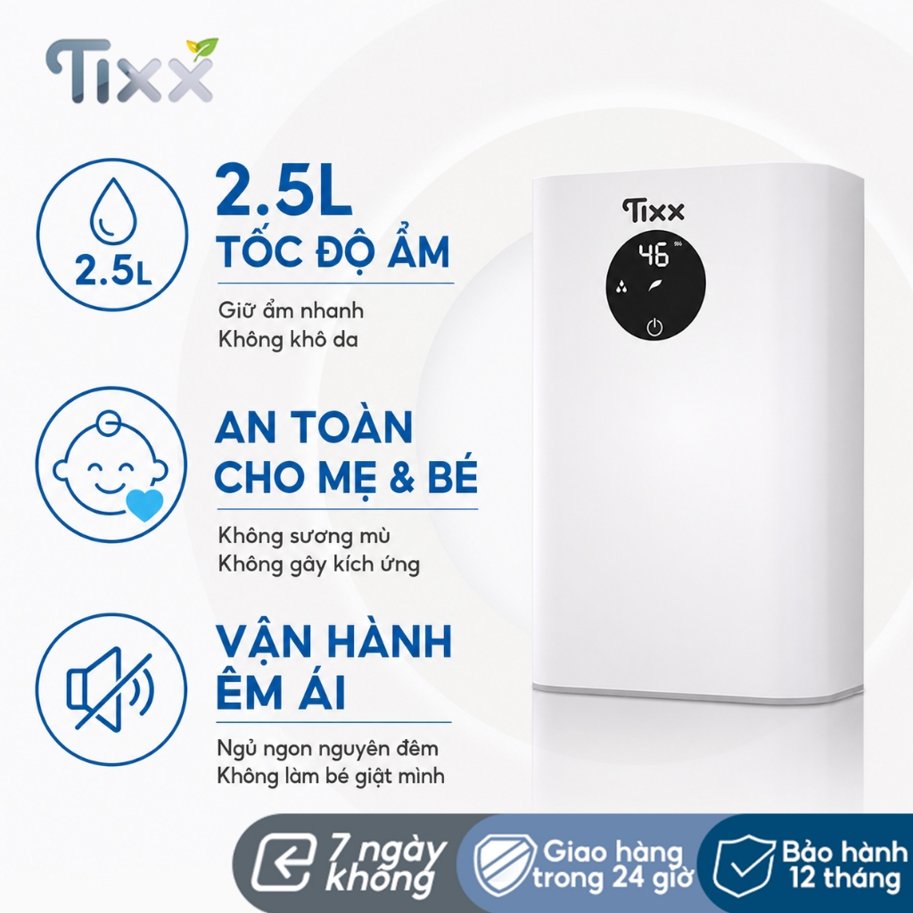 TIXX Máy hút ẩm 2.5L nhỏ gia đình Yên tĩnh an toàn mẹ bé chống ẩm nấm mốc
