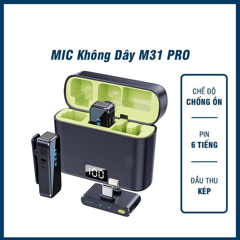 Mic Thu Âm Không Dây Cho Điện Thoại M31 PRO - Đầu Thu Kép, Bật Tắt Lọc Ồn - Micro Ghi Âm,Quay Video,