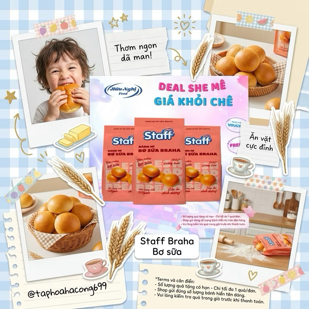 HN Thùng 24 Staff Bánh Mì Bơ Sữa Braha Hữu Nghị Food 120Gam