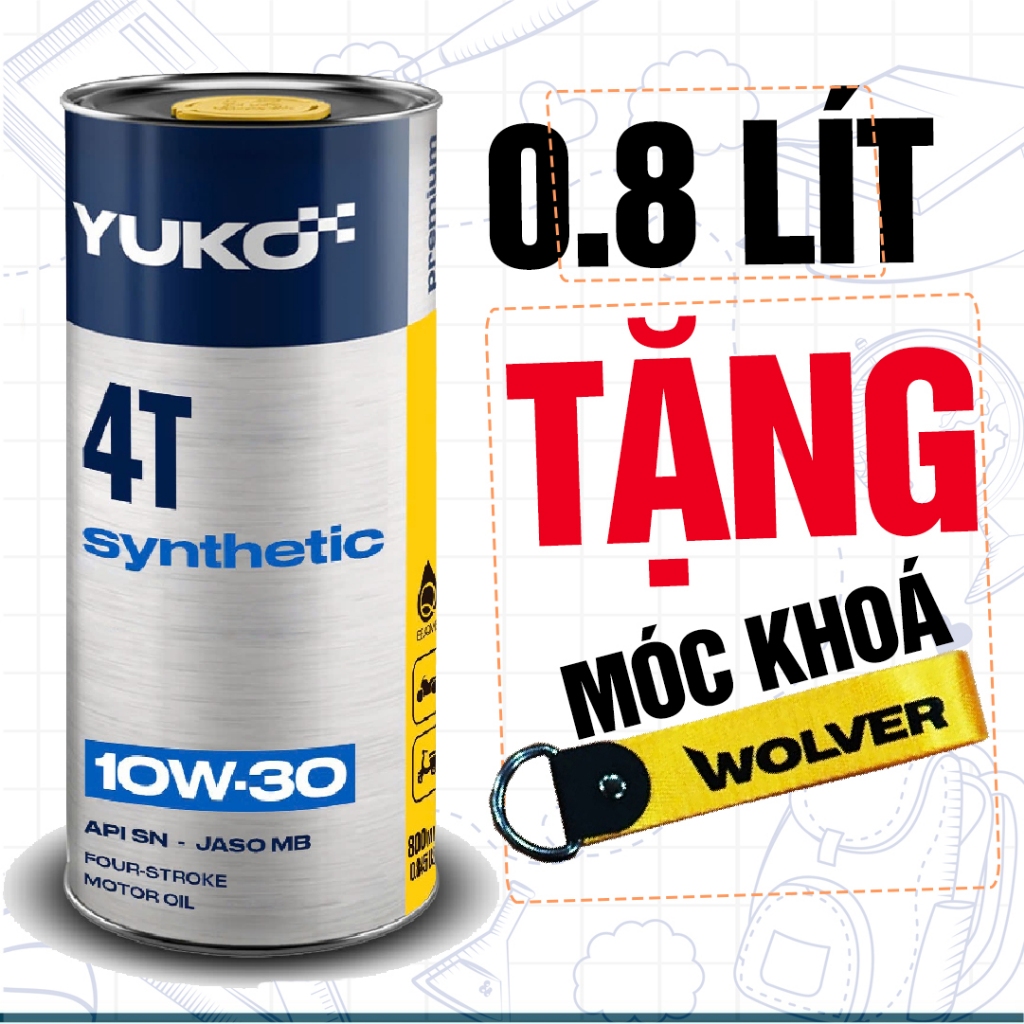 (Mẫu Mới) Nhớt Xe Ga YUKO 10W30 800ml, API SN, JASO MB, Nhớt Tổng Hợp Nhập Châu Âu