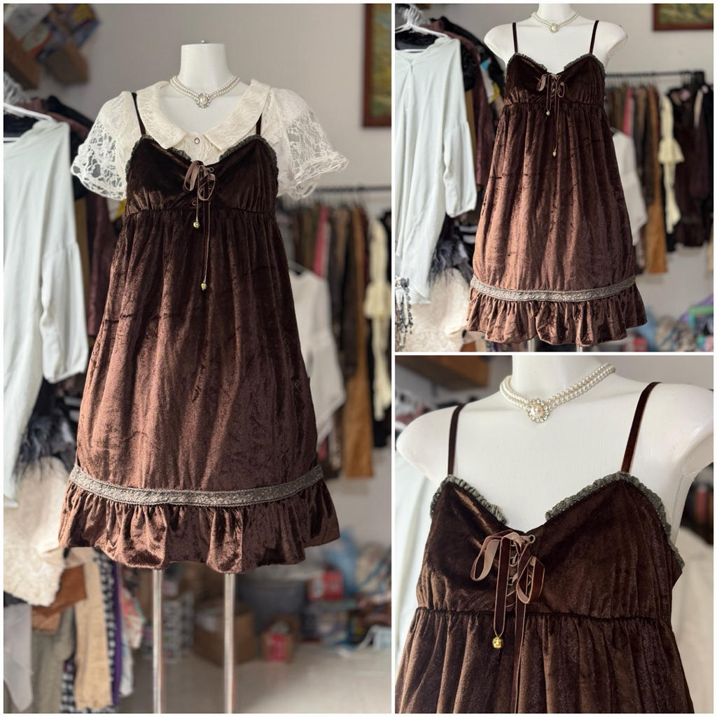 [2hand_thrift] Đầm hai dây nhung Liz Lisa M ngực 80-88 dài 88‼️ko kèm áo