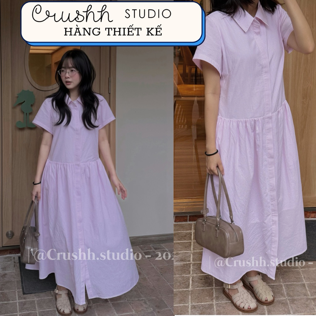 [CRUSHH STUDIO - HÀNG THIẾT KẾ] LAVIE DRESS - Đầm sơ mi sọc linen hồng pastel
