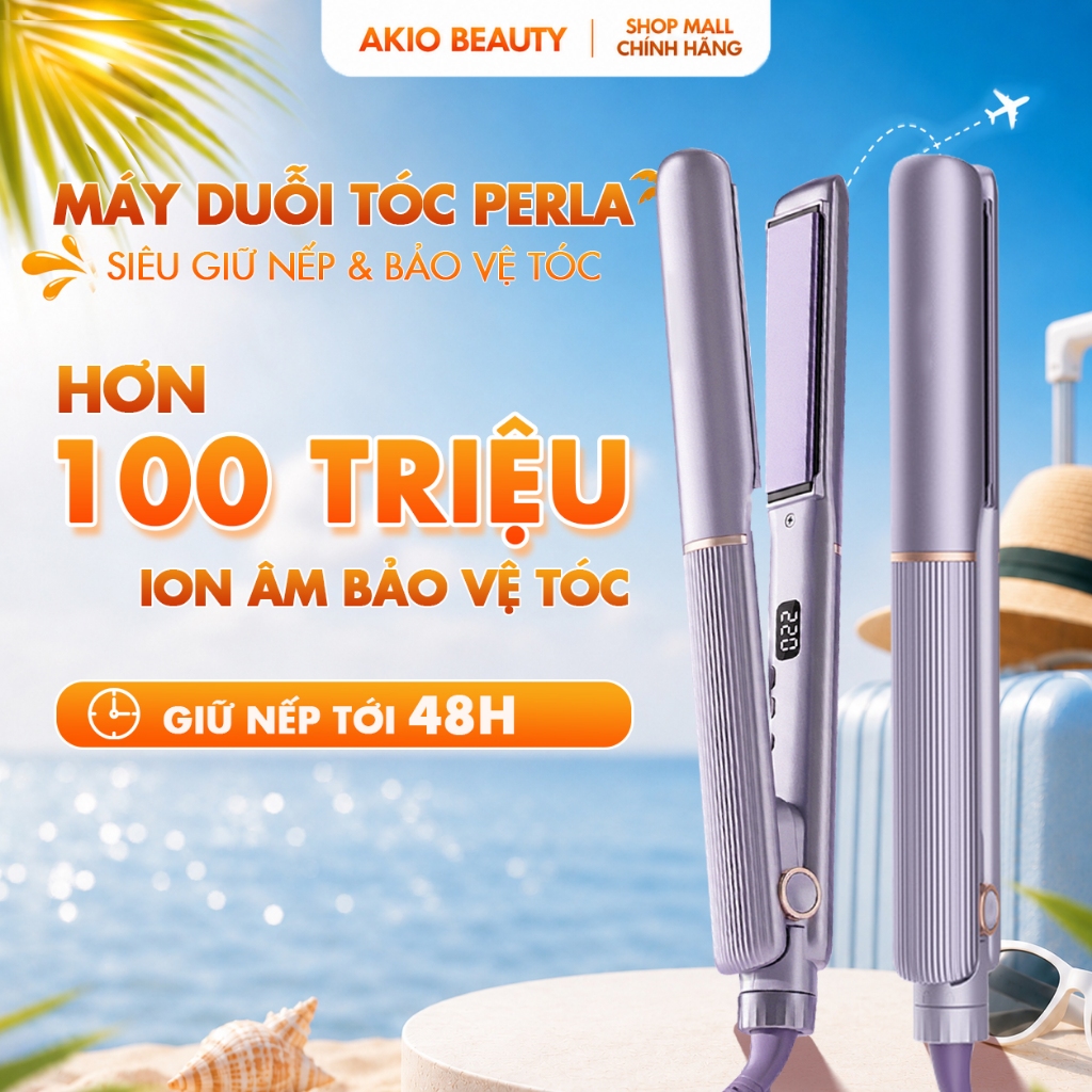 Máy duỗi tóc ép thẳng Perla V9 thương hiệu AKIO BEAUTY tạo kiểu thẳng xoăn có ion âm bảo vệ tóc tối đa
