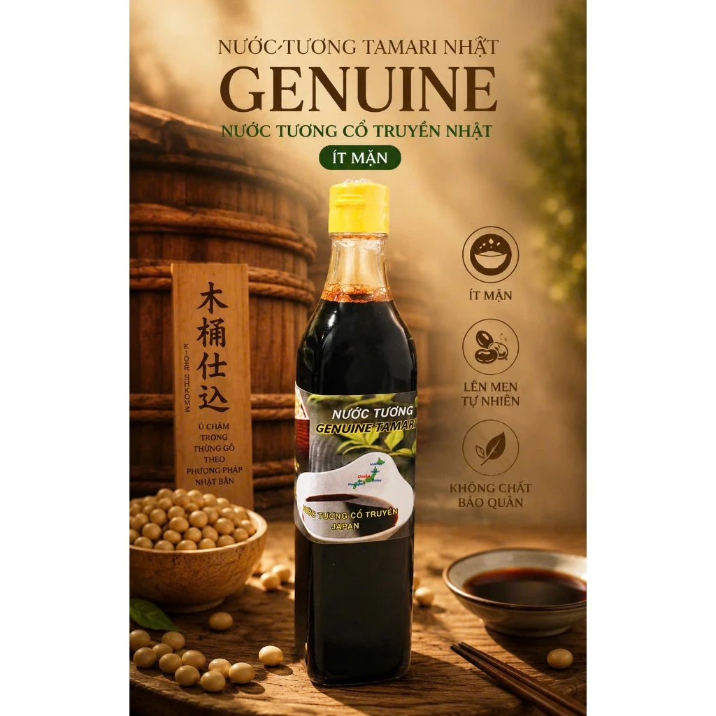 Nước Tương Tamari Nhật Genuine 500ml - Tương Truyền thống Nhật 3 năm.