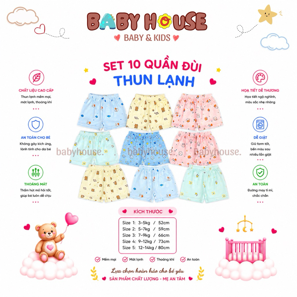 Set 5/10 chiếc quần đùi pettit thun lạnh cho bé