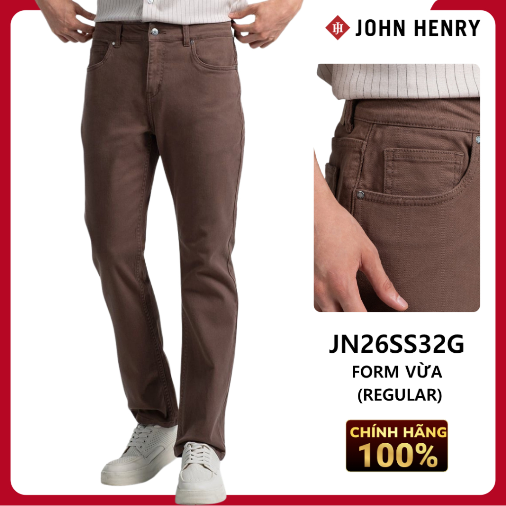 JOHN HENRY - JN26SS32G-RG - Quần Jean Dài Nam Form Vừa 98% Cotton 2% Spandex Thoải Mái Co Giãn Hiện 
