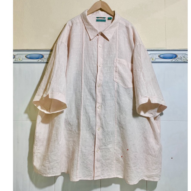 3️⃣4️⃣9️⃣ [Used Mỹ] Áo nam, sơ mi linen 100, màu hồng pastel, bigsize (95-130kg), mã Ln48