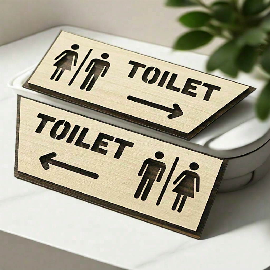 Bảng chỉ hướng toilet bằng gỗ Decor trang trí phòng, khu vực toilet