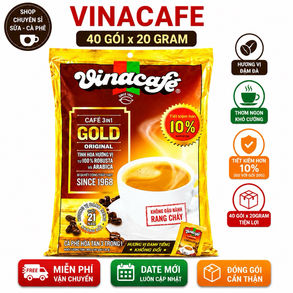 Vinacafe 40 gói Thơm Ngon Tiện Rẻ (40gói x 20gam) DATE MỚI
