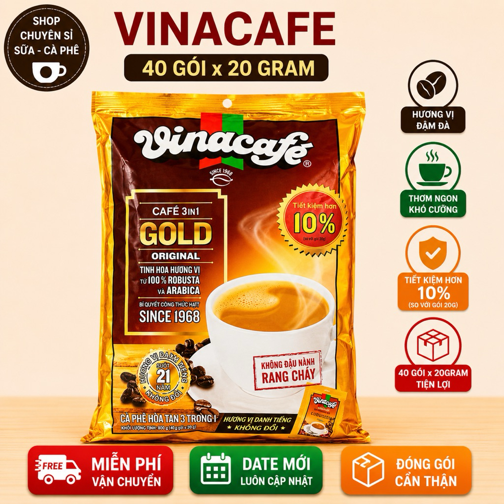 Vinacafe 40 gói Tiết Kiệm Hơn Ngon Hơn (40gói x 20g) DATE MỚI