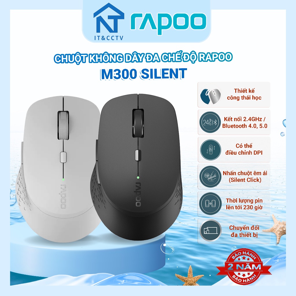 [Rapoo Chính Hãng] Chuột Không Dây Rapoo M300 Silent Đa Chế Độ – Bluetooth & 2.4GHz, Thiết Kế Công T