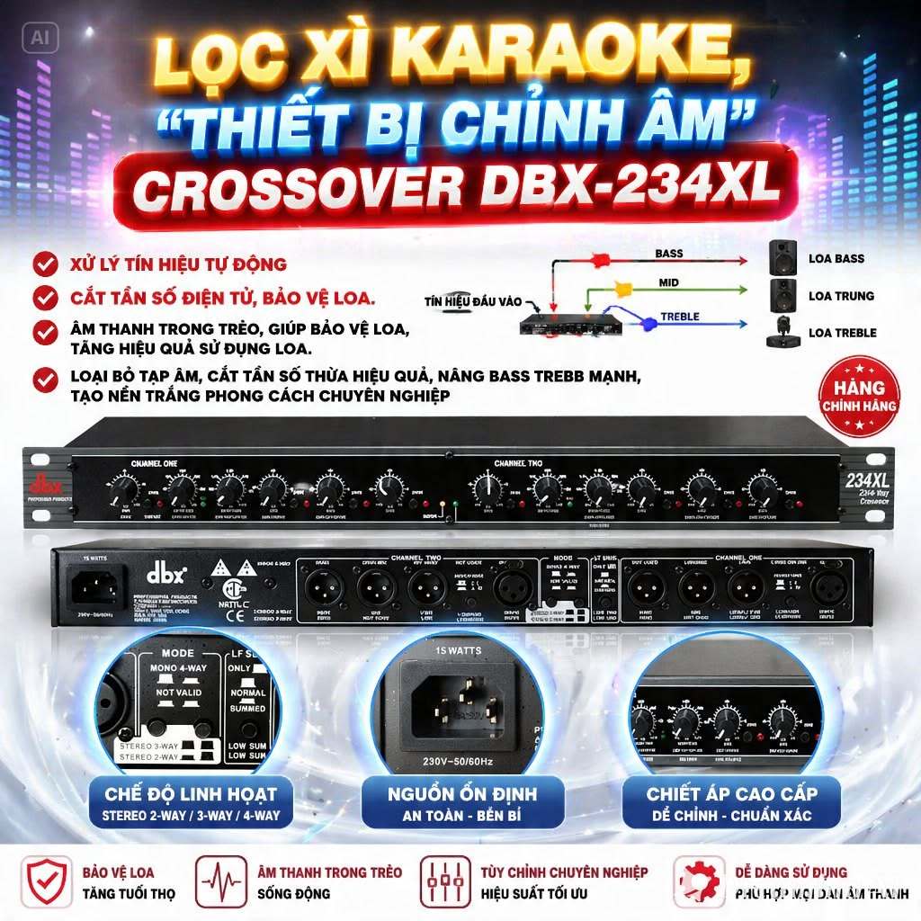 Lọc Xì Karaoke, Thiết Bị Chỉnh Âm Crossover Dbx-234xl ( Cắt Súp ) Xử Lý Tín Hiệu Tự Động, Cắt Tần Số