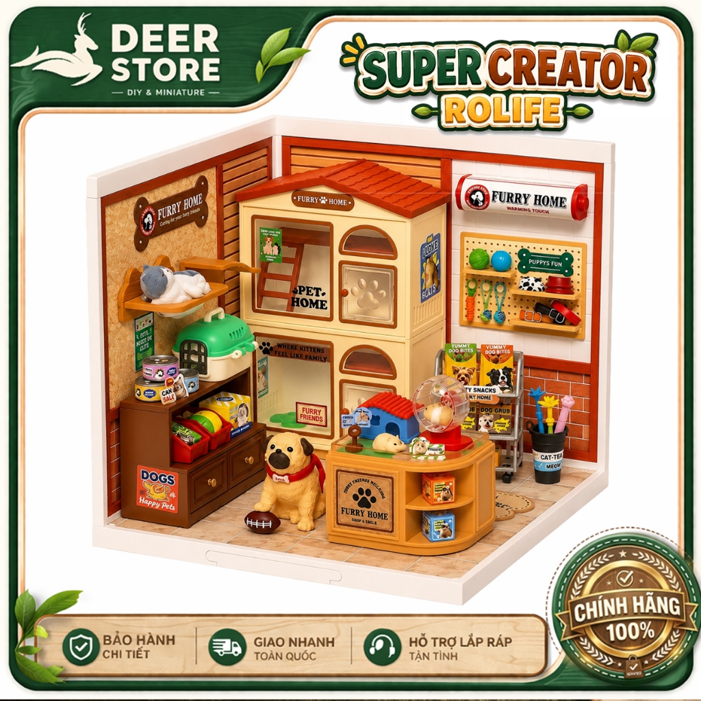 Rolife Super Creator Furry Friends Home DW027 DIY Có Đèn LED – Nhà Búp Bê Chính Hãng Deer Store