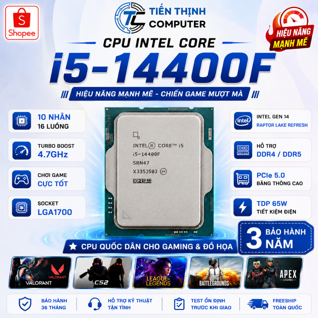 CPU Chip Intel Core I Các mã từ I5 14400F 12400F 13400F 14600KF 14900K  - Bảo hành 36 Tháng