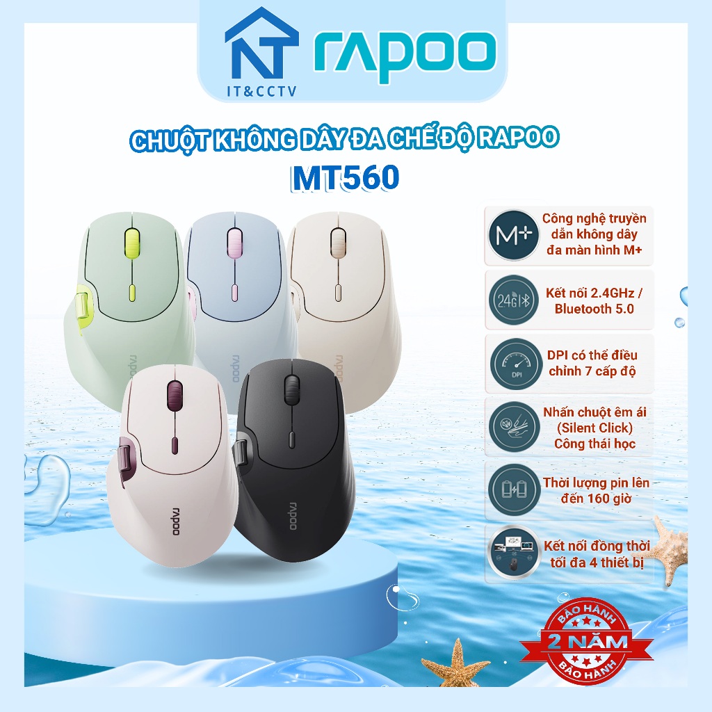 [Rapoo Chính Hãng] Chuột Không Dây Rapoo MT560 Đa Chế Độ – Bluetooth & 2.4GHz, Pin Sạc Lithium, DPI 