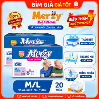 Tã Dán Người Già Merzy M/L XL Siêu Thấm Hút Khô Thoáng Kháng Khuẩn Chất Liệu Vải Không Dệt Mềm Mại Cho Người Già, Ốm