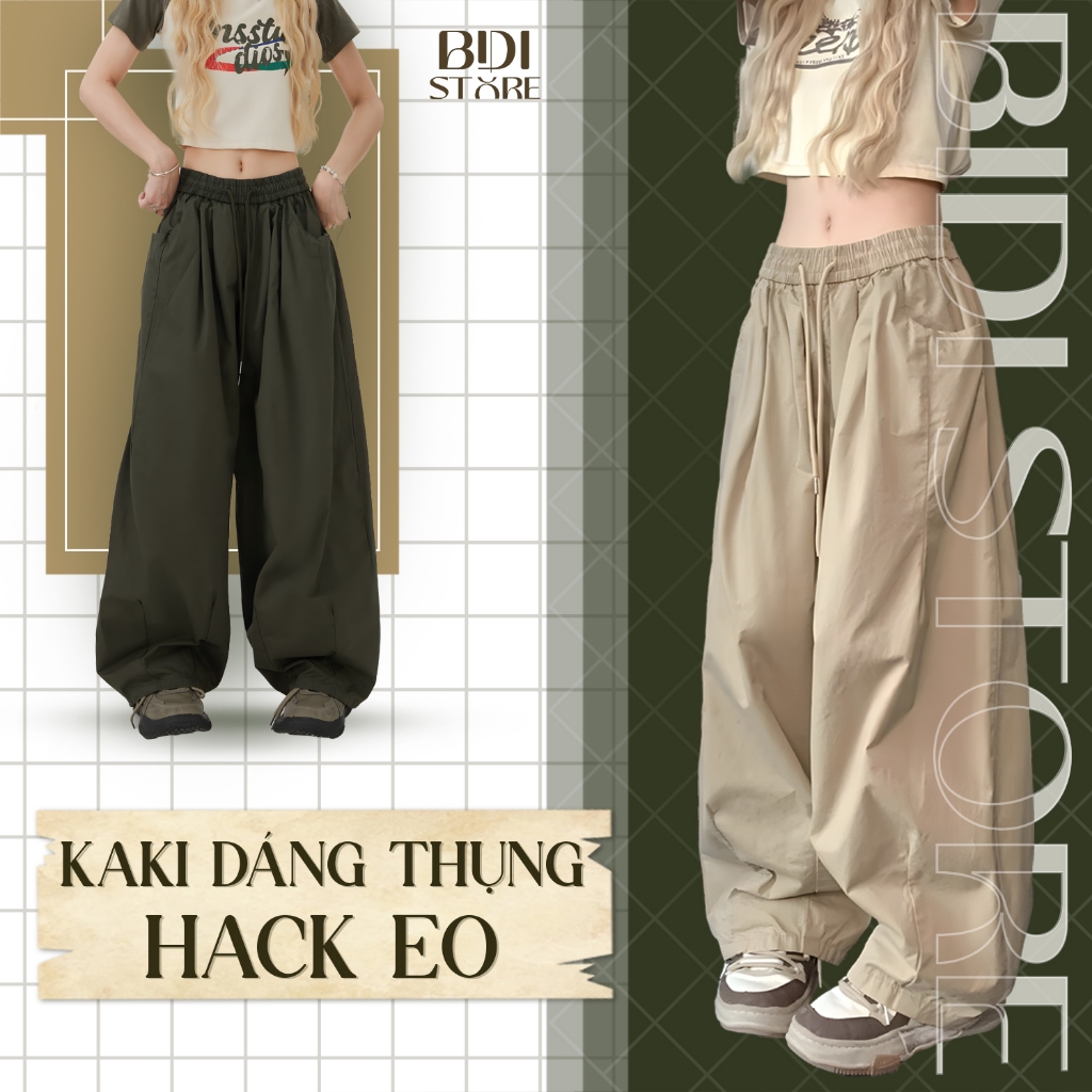 Quần Nữ Thụng Phong Cách Harem BIDI_Store -Quần Parachute ống rộng hack eo nhỏ, phối đồ đi chơi đi l