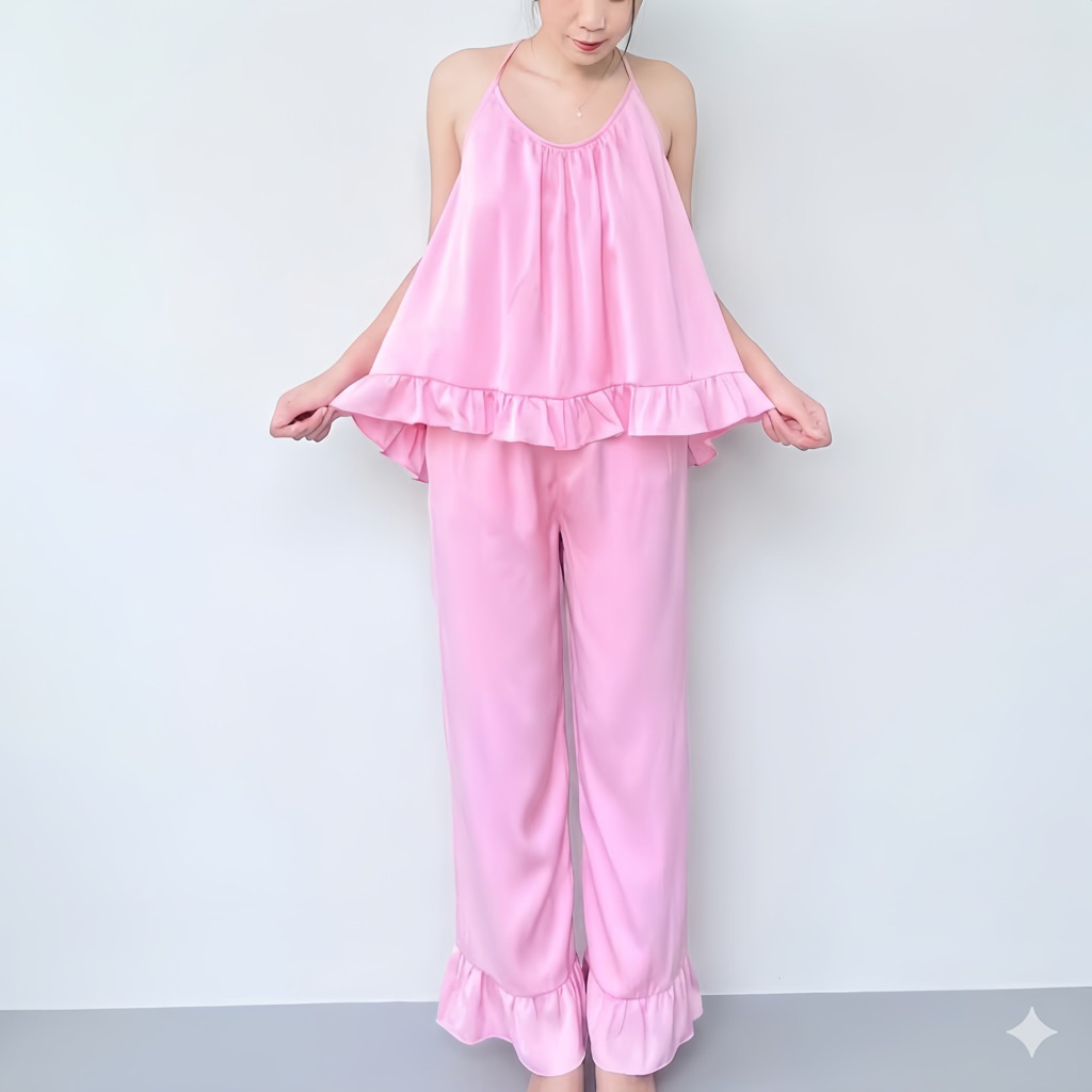 Bộ Ngủ Lụa Ngọc Trai Hai Dây Dễ Thương Mặc Nhà NT03