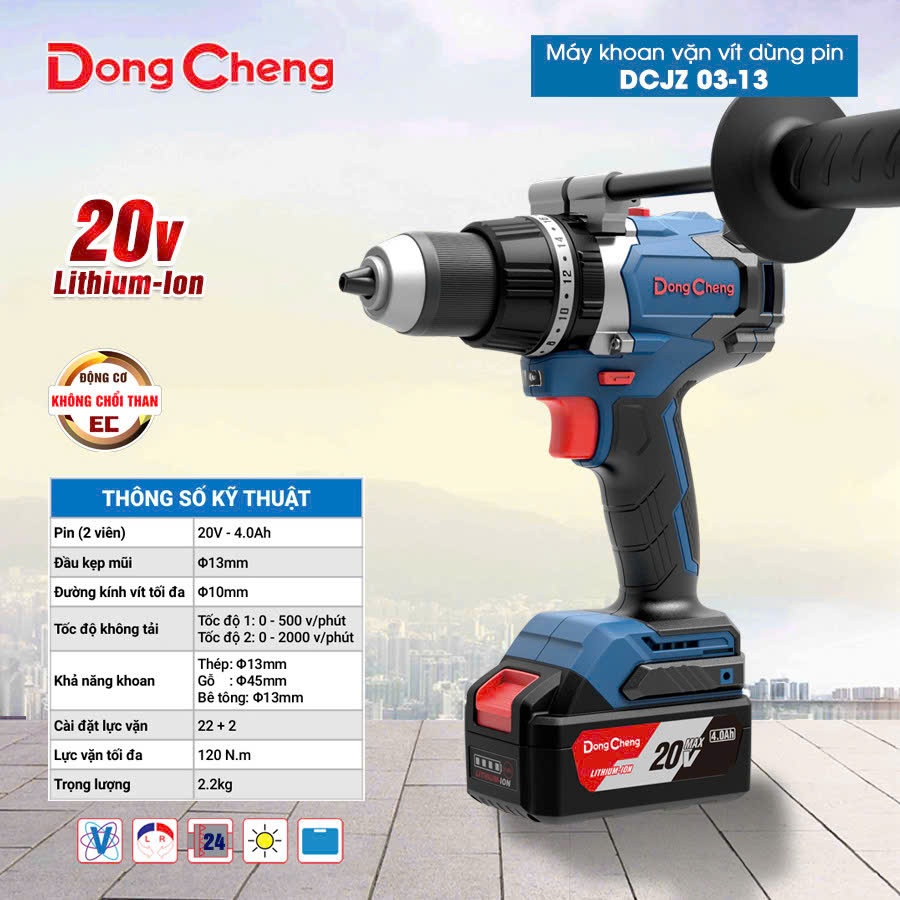 ( Chuyên rút lõi -120Nm ) Bộ máy khoan pin DongCheng DCJZ 03-13 . 3 chức năng có búa - lực siết 120N