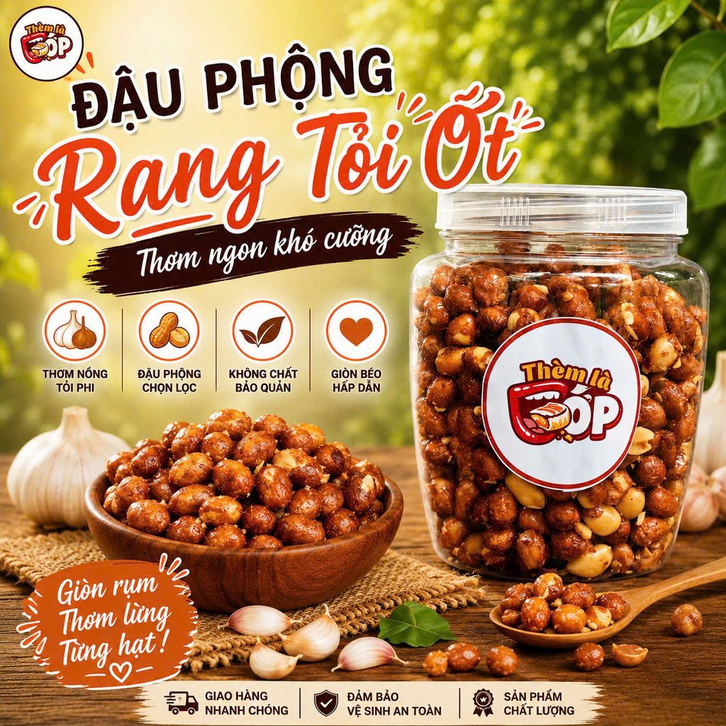 Đậu Phộng Rang Tỏi Ớt 250g - Giòn Cay Đậm Vị Ăn Là Ghiền | Ăn Vặt Thèm Là Đớp