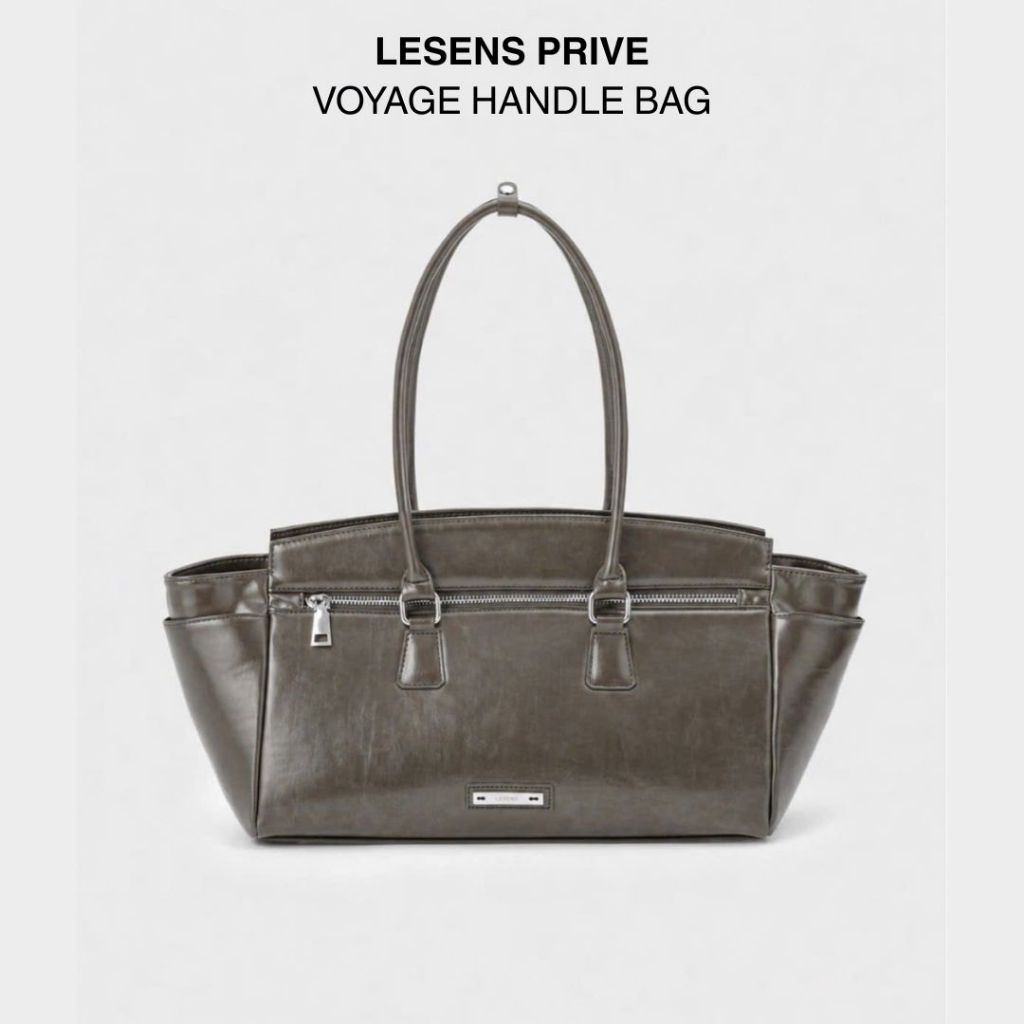Túi Xách Chất Liệu Da PU Cao Cấp Lesens Màu Xám Khoá Kéo Logo Kim Loại / Voyage Handle Bag | BigBuy360 - bigbuy360.vn