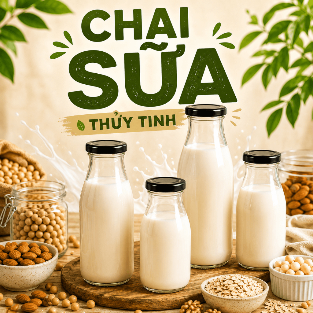[Combo 6] Chai Thủy Tinh Đựng SỮA HẠT Sữa Tươi 200ml 300ml 500ml Nắp Thiếc Cao Cấp Chai Yogurt Uống