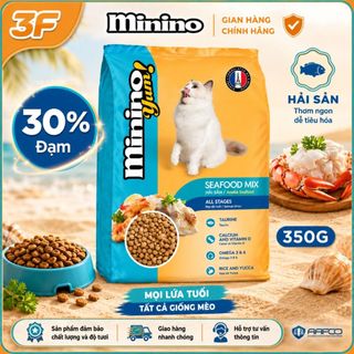 [Mua nhiều tiết kiệm] Thức Ăn Hạt Cho Mèo Minino Yum 350g–480g | 3 Vị Cá & Hải Sản | 3FStore