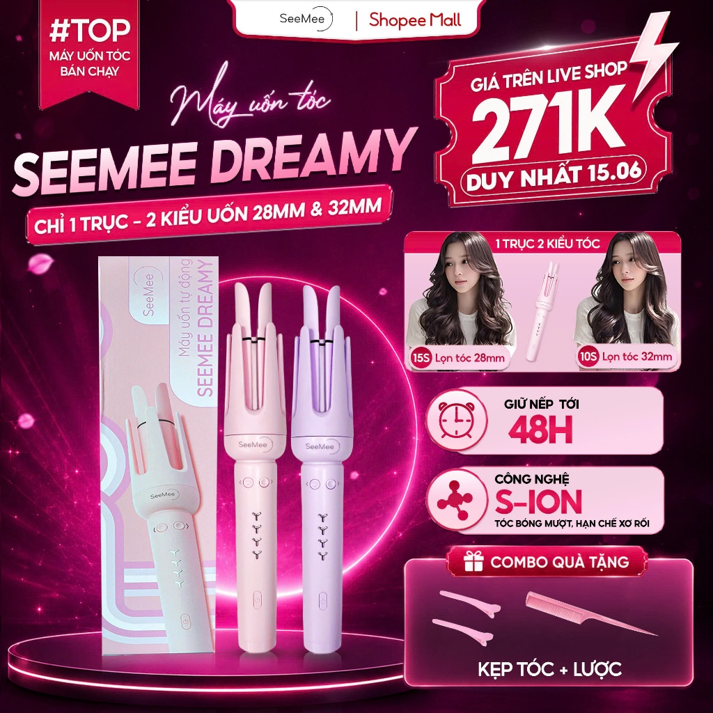 [GIÁ 254K LIVE ECOGO] Máy uốn tóc làm xoăn tự động Seemee uốn xoăn bảo vệ tóc giữ tóc suôn mượt, KOL