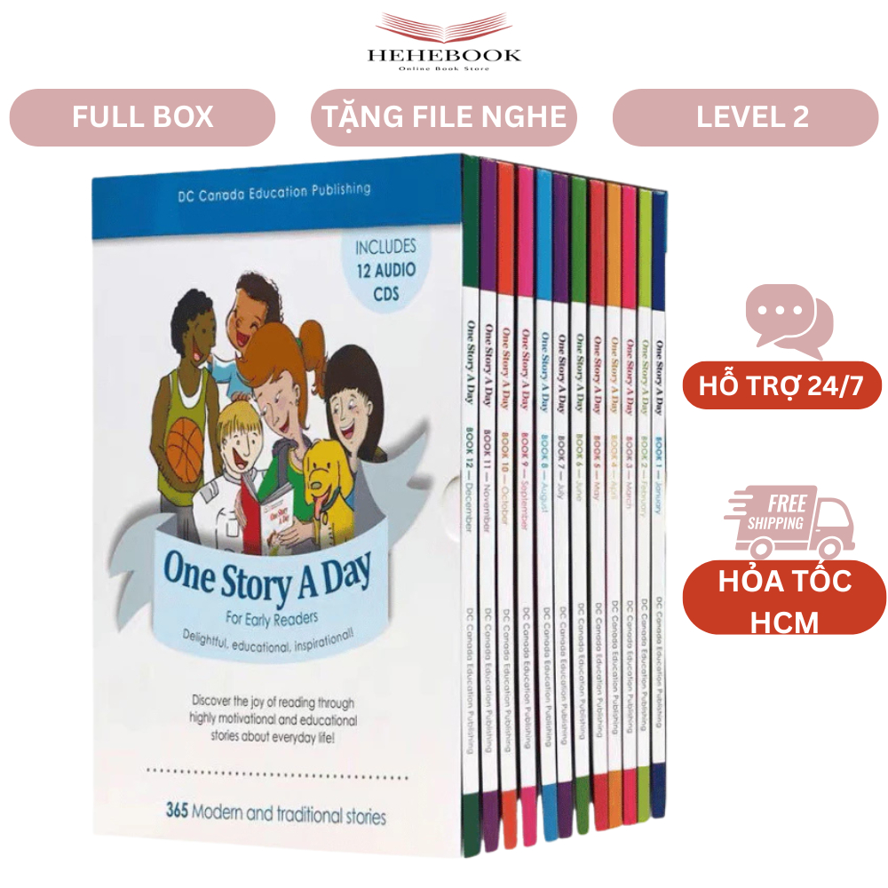 Sách - ONE STORY A DAY LEVEL 2-  NHẬP KHẨU - Trọn bộ 12c kèm hộp rất đẹp, tặng file nghe