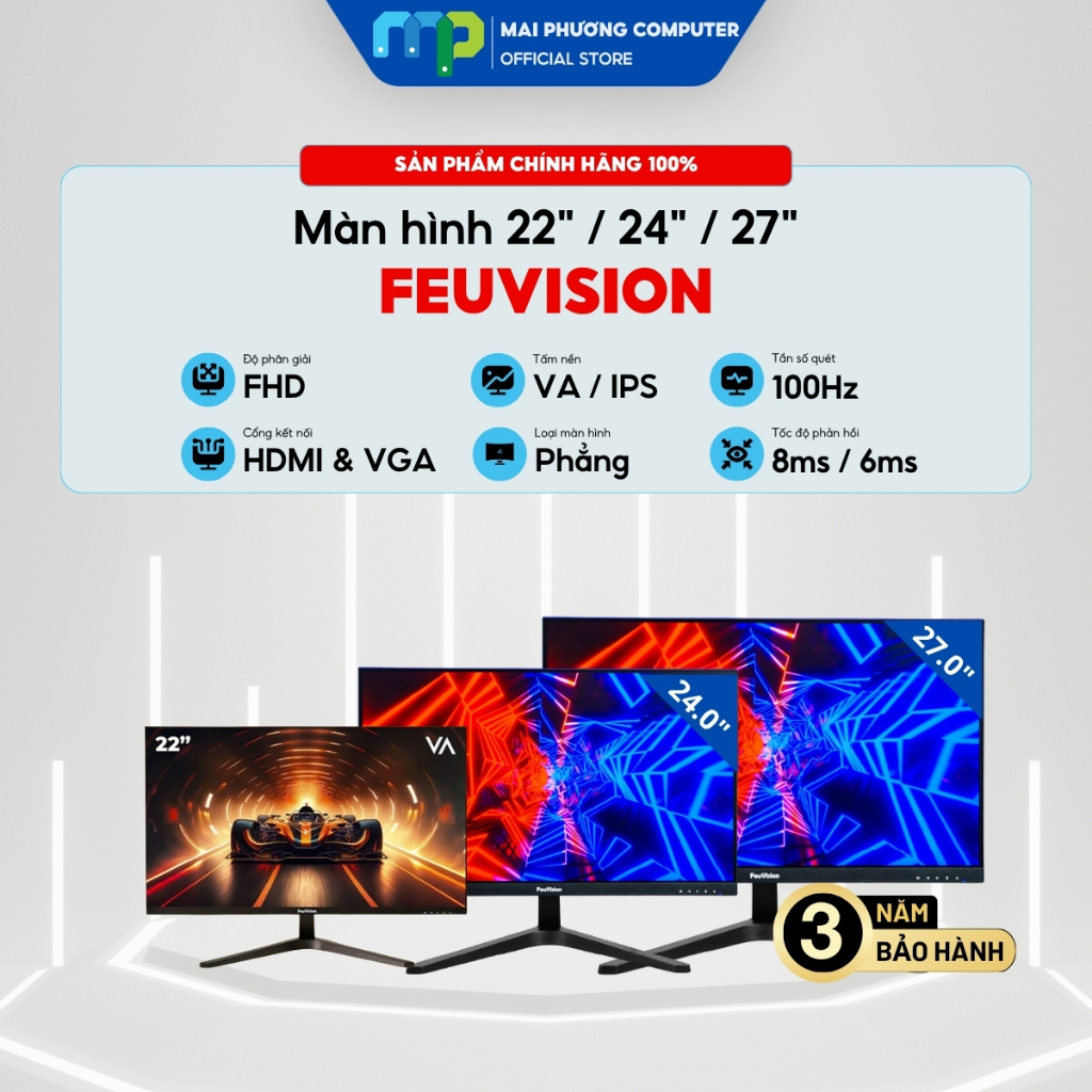 Màn hình FeuVision 22" / 24" / 27" - VA / IPS - 100HZ - Bảo hành 36 tháng
