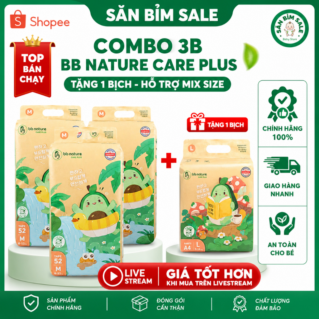 (COMBO 3B) BB NATURE CARE PLUS Tặng 1B BB NATURE CARE PLUS Mềm, Mỏng, Thấm Hút Tốt, Đủ Size