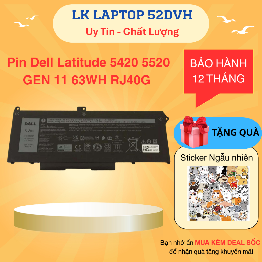 Pin Laptop Dell Latitude 5420 5520 (GEN 11) Dell Precision 15 3560 63WH RJ40G 01K2CF, 075X16, WY9DX,