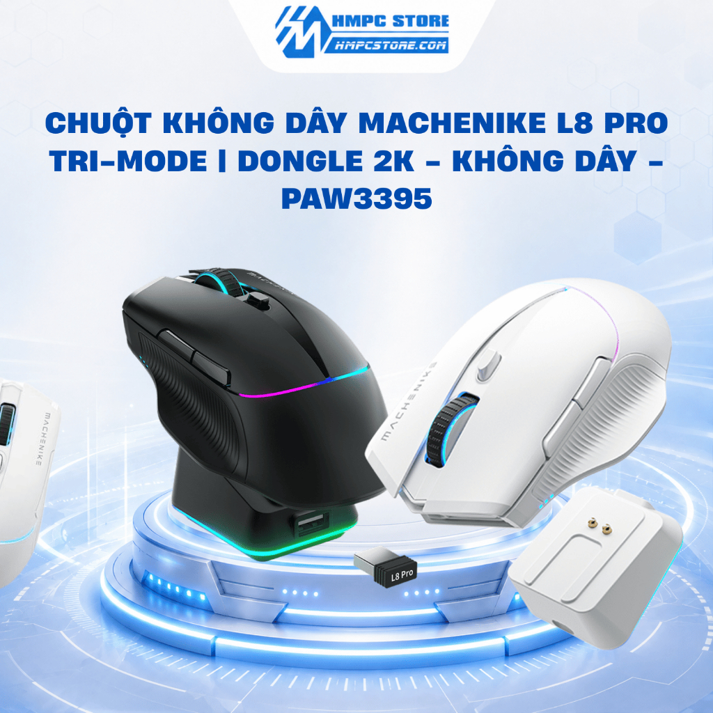 Chuột không dây Machenike L8 Pro Tri-mode | Dongle 2K - Không dây - PAW3395 | BH 1 năm
