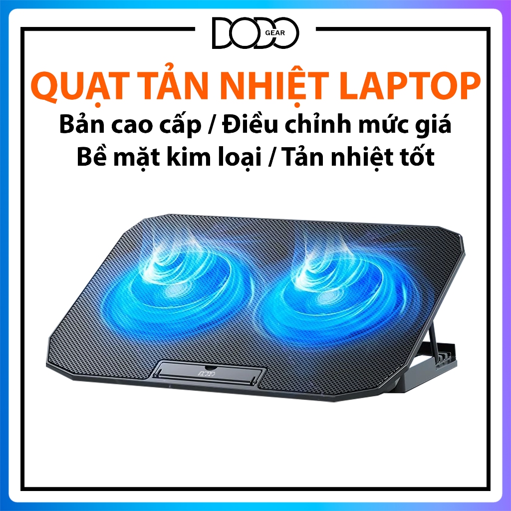 Đế quạt tản nhiệt laptop DoDo Gear làm mát nhanh đèn led gaming quạt chống ồn giá đỡ laptop DoDo Gea