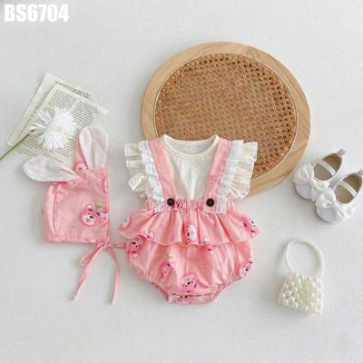 Set Body Yếm Họa Tiết Gấu Kèm Áo Sát Nách Cánh Tiên Cho Bé Gái Sơ Sinh 1 2 Tuổi MINTSCLOSET - BS6704