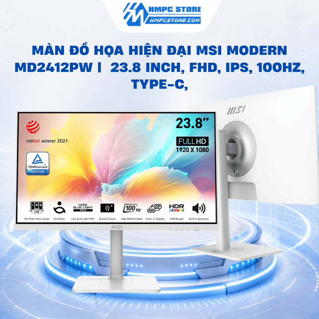 Màn đồ họa hiện đại MSI Modern MD2412PW |  23.8 inch, FHD, IPS, 100Hz, Type-C, BH 36 tháng