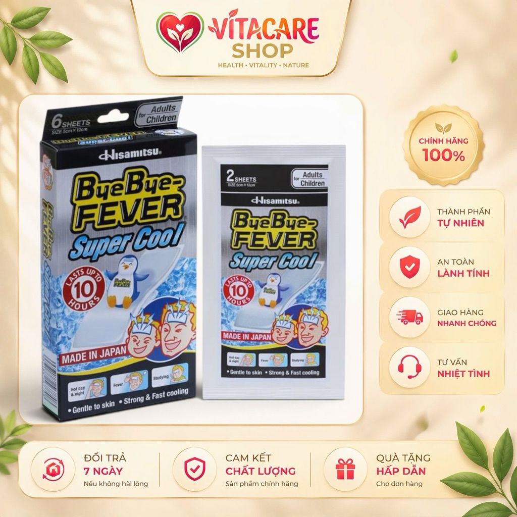 [COMBO 5 HỘP] HỘP 6 MIẾNG - Miếng Dán Hạ Sốt BYE BYE - FEVER Super Cool – Làm Mát Lạnh Nhanh Đến 10 