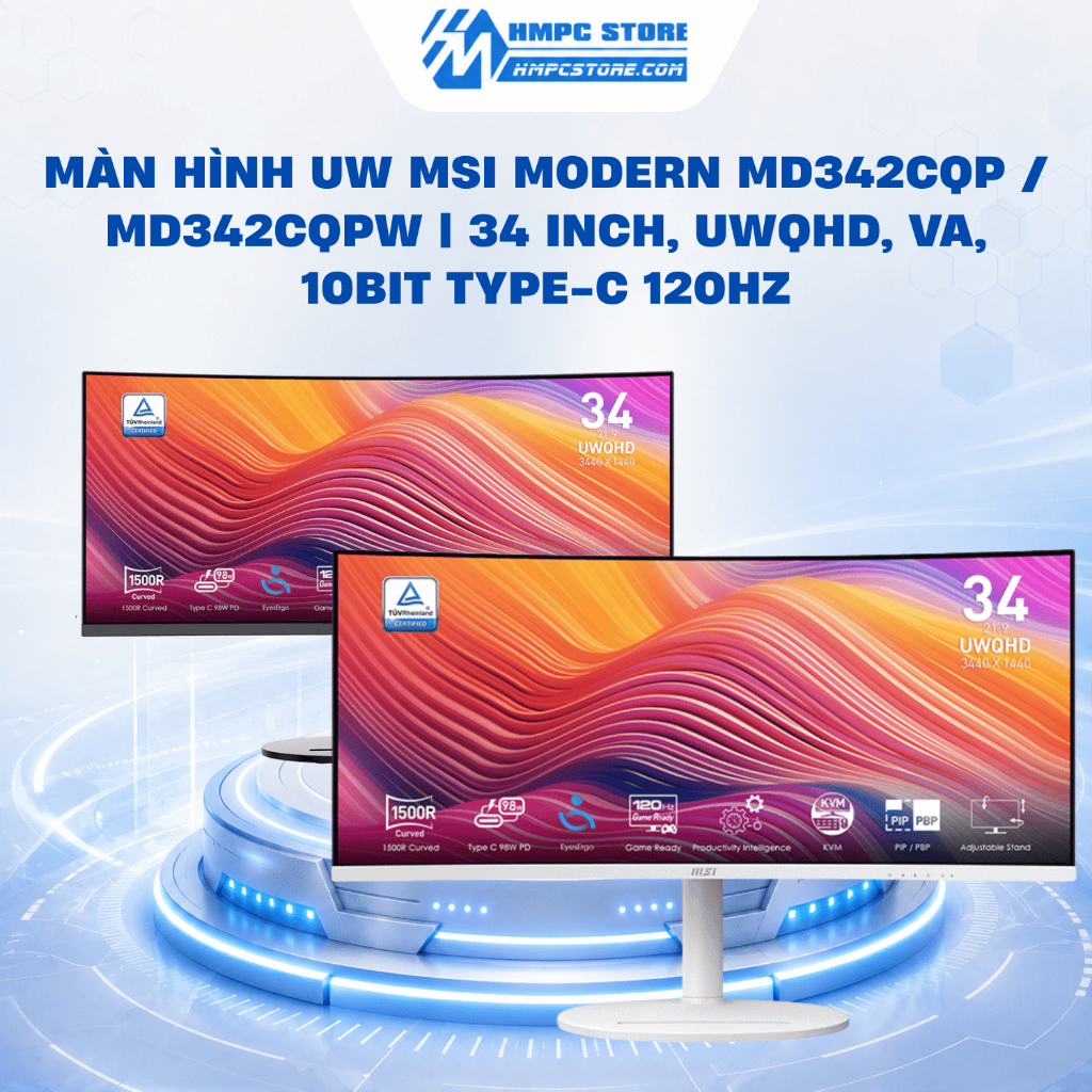 Màn hình UW MSI Modern MD342CQP / MD342CQPW | 34 inch, UWQHD, VA, 10BIT Type-C 120Hz - BH 36 tháng
