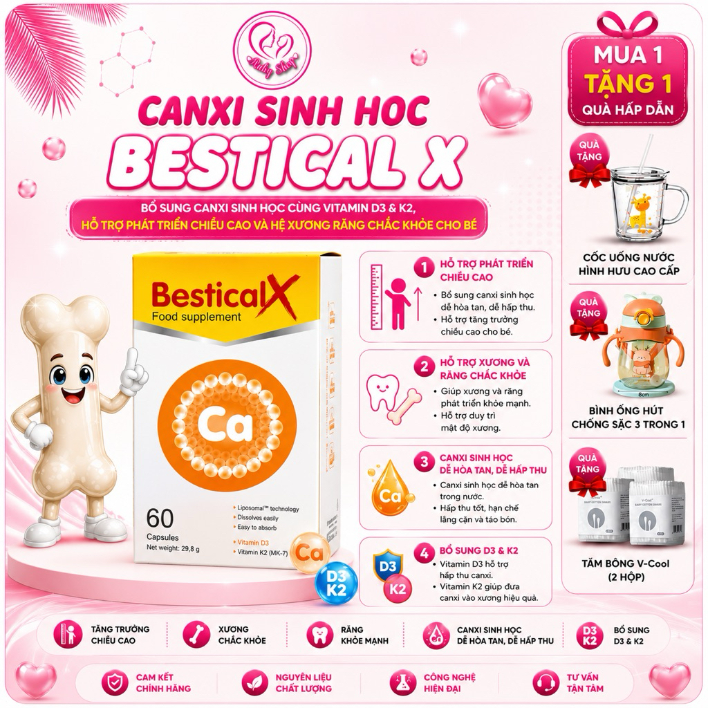 Canxi Bestical X nhập khẩu chính hãng -bổ sung canxi hỗ trợ phát triển chiều cao cho người từ 8 tuổi