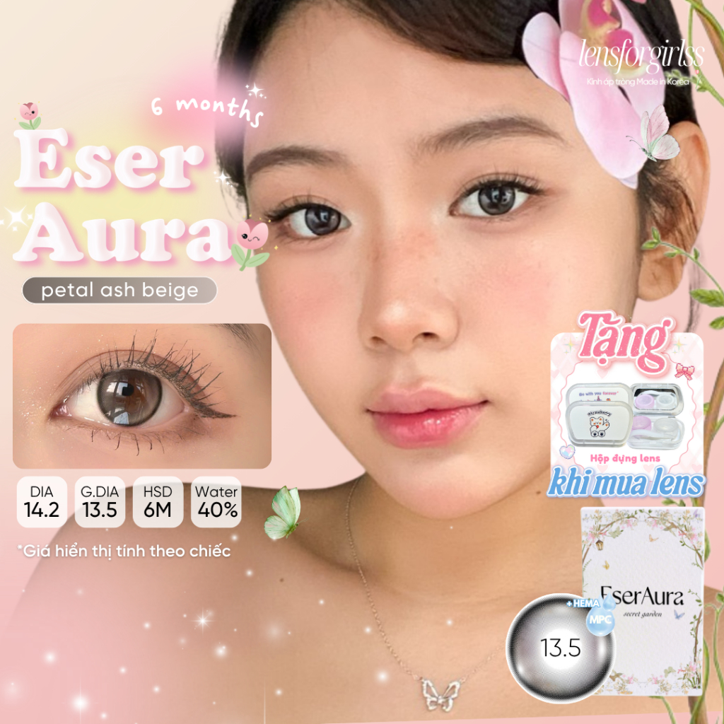 Kính áp tròng xám be PETAL ASH BEIGE chính hãng ESER AURA | Hsd 6 tháng | LENSFORGIRLSS