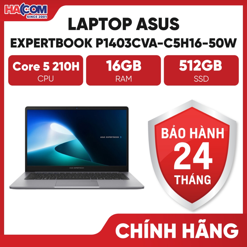 Laptop ASUS ExpertBook P1 P1403CVA-C5H16-50W (Core 5 210H/ DDR5 16GB/ 512GB/ 14"FHD/Win 11) Chính hã