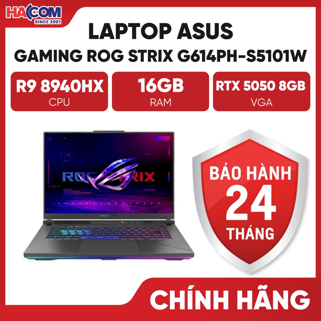 Laptop Asus Gaming ROG Strix G614PH-S5101W (R9 8940HX/16GB/512GB/16 WQXGA 240hz/RTX 5050 8GB/Win11)